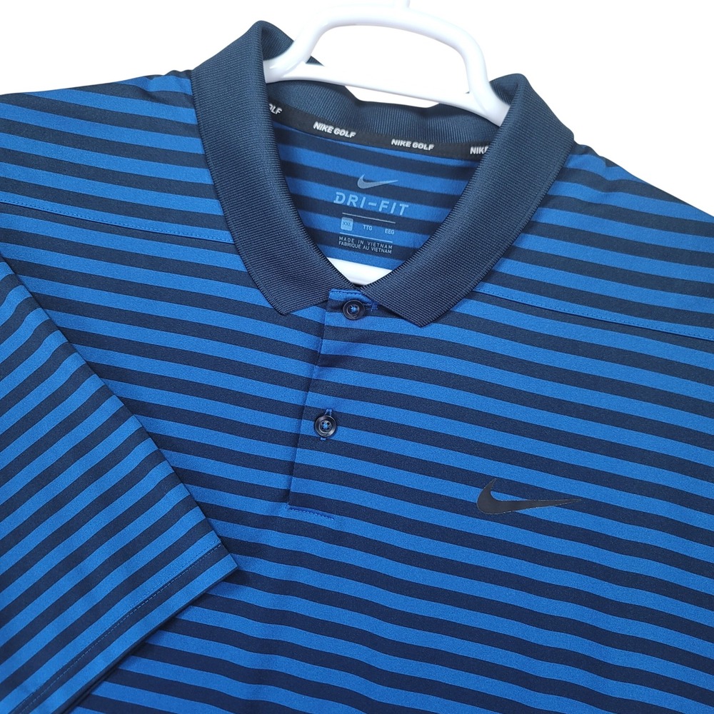 Nike Golf Dri-FIT Polo Shirt Mens XXL Blue Striped Short Sleeve Performance Top